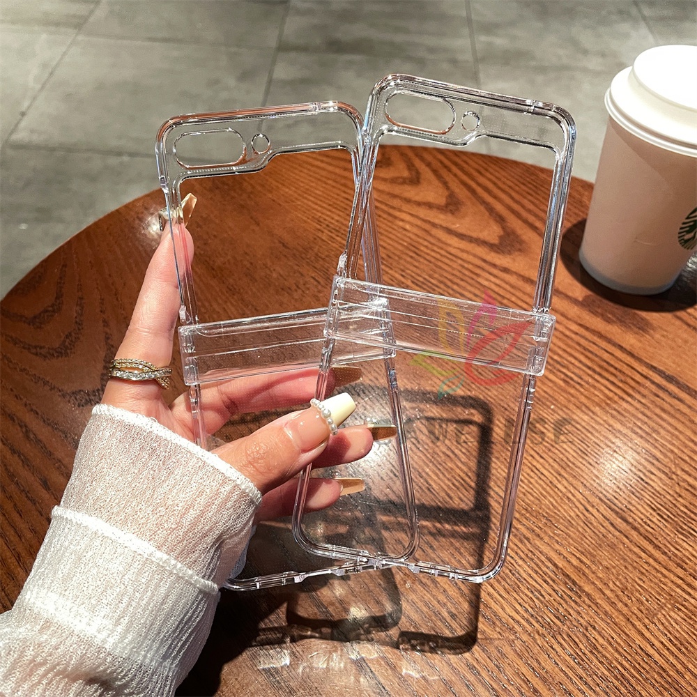 เคสโทรศัพท์แบบใสบาง Samsung Galaxy Z Flip 6 Flip 5 Flip 4 Clear 3 In 1 Full บานพับป้องกัน Hard PC Case
