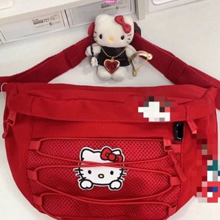 กระเป๋าคาดอก กระเป๋าสะพายไหล่ ลายการ์ตูน Sanrio Hello Kitty สีแดง แฟชั่นฤดูร้อน สําหรับสตรี