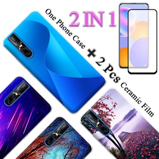 2 IN 1 VIVO V15 Pro เคสพิมพ์ลาย นิ่ม พร้อมตัวป้องกันหน้าจอเซรามิค โค้ง กระจกนิรภัย