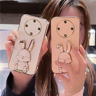 เคสโทรศัพท์มือถือ ซิลิโคนนุ่ม ลายกระต่าย พร้อมที่ตั้งวาง สีแคนดี้ สําหรับ Huawei Honor X9A X8A X7A X50i X6 X8 X9 5G