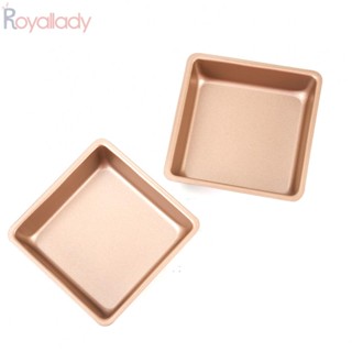 #ROYALLADY#Cake แม่พิมพ์เหล็กคาร์บอน ทรงสี่เหลี่ยม ขนาดเล็ก 4 นิ้ว สีทอง สําหรับห้องครัว 2 ชิ้น