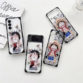 ตุ๊กตาลิง OnePiece เคสโทรศัพท์มือถือแบบแข็ง ใส ฝาพับ ลายหัวกะโหลกลูฟี่ สําหรับ Samsung Galaxy Z Flip 4 3 5G Flip3 Flip4 Z Fold 4 3 Fold3