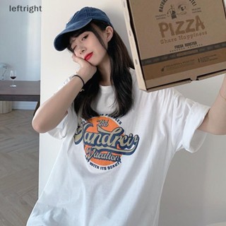 Left เสื้อยืดลําลอง แขนสั้น คอกลม พิมพ์ลายตัวอักษร ทรงหลวม สไตล์เกาหลี เรโทร แฟชั่นฤดูร้อน สําหรับสตรี GHT