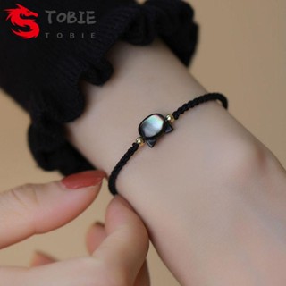 Tobie สร้อยข้อมือแมวถัก สีดํา และสีขาว เครื่องประดับแฟชั่น สไตล์วินเทจ