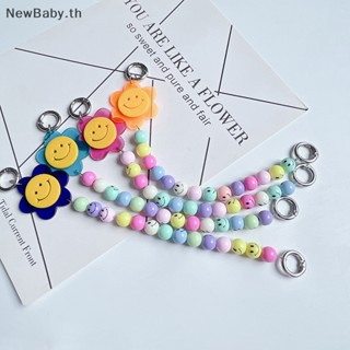 Newbaby สายโซ่คล้องโทรศัพท์มือถือ ประดับลูกปัดอะคริลิค ลายดอกไม้ หัวใจ ป้องกันการสูญหาย สําหรับ IPhone