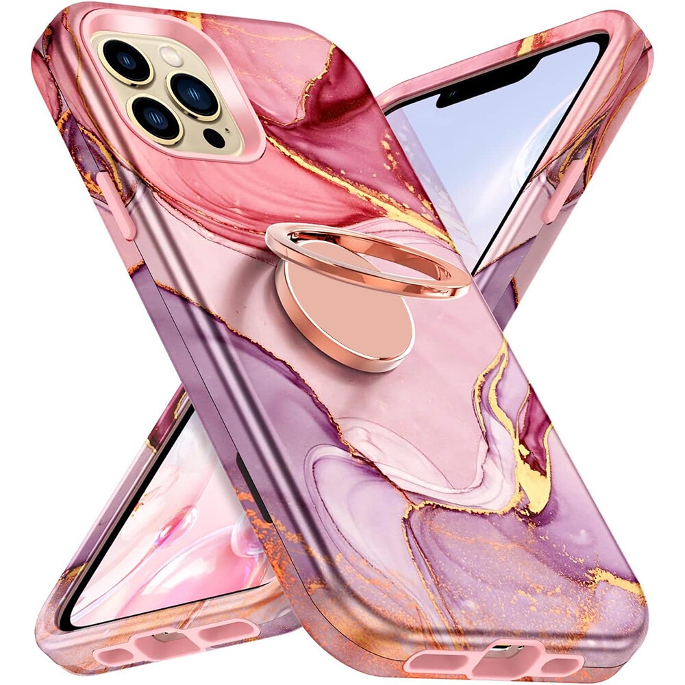 สําหรับ iPhone 17 Pro Max กรณีแหวนโลหะ,หินอ่อน 3 ใน 1 ทนทาน TPU + ด้านหลังแข็ง + PC กันชนกันกระแทกสํ