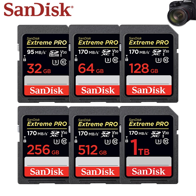 การ์ดหน่วยความจํา Extreme PRO 1TB 512GB 256GB 128GB SD Card Class10 U3 V30 UHS-I 64G SDXC Flash Card UHD สําหรับกล้อง Full HD 3D 1080p