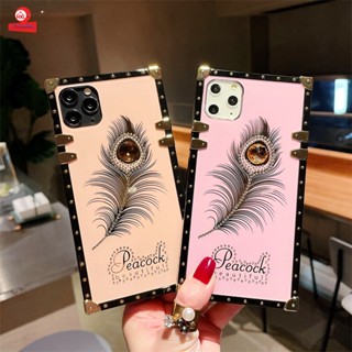 เคสโทรศัพท์มือถือ ทรงสี่เหลี่ยม ลายขนนก ประดับพลอย สําหรับ HUAWEI P30 P30PRO P40PRO+ P40PRO P40 P40LITE P50 P50PRO MATE30 MATE30PRO MATE40 MATE40PRO Y6P Y6PRO