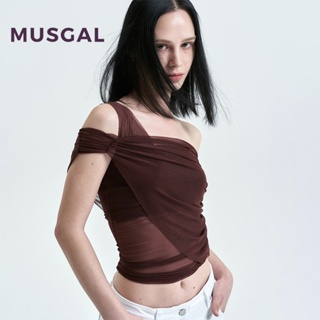 Musgal เสื้อกล้ามลําลอง เปิดไหล่ ทรงอสมมาตร เข้ารูป สีพื้น แฟชั่นสําหรับสตรี 2023