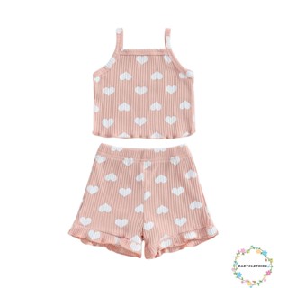 Babyclothes- เสื้อผ้าเด็กผู้หญิง สูท หัวใจ / จุด / ลายดอกไม้ แขนกุด ถัก ริบ เสื้อกล้าม และกางเกงขาสั้น เอวยางยืด 2 ชิ้น เซต