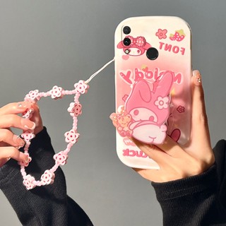 เคสโทรศัพท์มือถือ ลายเมโลดี้น่ารัก สีชมพู พร้อมสายคล้องมือ สําหรับ Huawei Y9 (2019) JKM-AL00