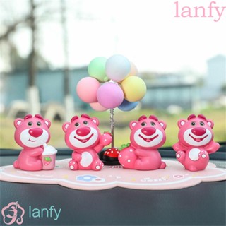 Lanfy โมเดลฟิกเกอร์เรซิ่น รูปการ์ตูนหมี Huggin Bear สีชมพู สําหรับตกแต่งรถยนต์