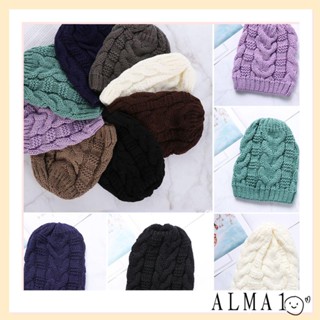 ALMA หมวกถักโครเชต์ ยืดหยุ่น สีพื้น ทรงหลวม