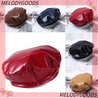 MELODG หมวกเบเร่ต์ หมวกแกสบี้ หนัง PU ปรับระดับได้ แฟชั่นใหม่