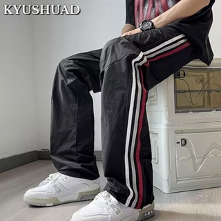 KYUSHUAD High street ruffian หล่อกางเกงร่มชูชีพขากว้างลำลองกางเกงแห้งเร็วลายด้านบางสำหรับผู้ชาย