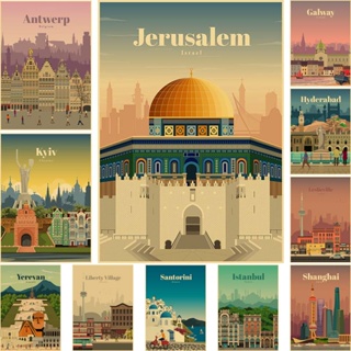 โปสเตอร์กระดาษคราฟท์ พิมพ์ลาย Jerusalem Hyderabad ขนาด 42X30 ซม. สไตล์นอร์ดิก สําหรับตกแต่งบ้าน ห้องนั่งเล่น