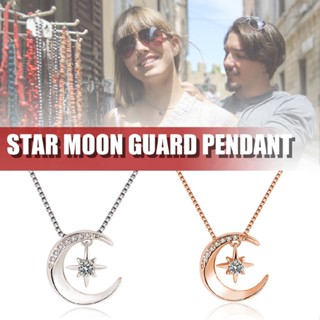 New 925 Sterling Silver Moon Star Hanged Pendant Chain Necklace Women Jeweller