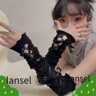 Lansel ถุงมือผ้าถัก ประดับโบว์ สไตล์พังก์ โกธิค สําหรับผู้หญิง