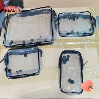 Beauty กระเป๋า PVC กันน้ํา มีซิป สีดํา สําหรับใส่จัดเก็บของ 4 ชิ้น