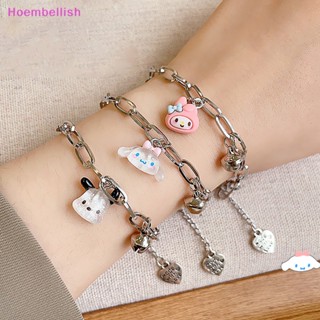 Hoe&gt; Sanrio Kawaii Cinnamoroll สร้อยข้อมือคู่รัก ลายการ์ตูน Pochacco ปรับได้ พร้อมกระดิ่ง เครื่องประดับ สําหรับของขวัญวันหยุดน้ําผึ้ง