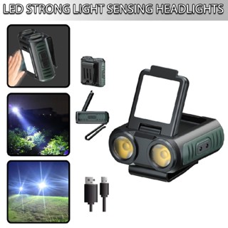 LED Strong Light Sensing Headlights Night Fishing Cap Clip Light USB Charging