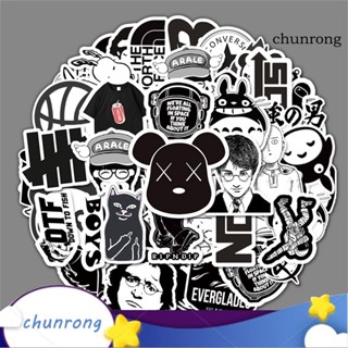 Chunrong สติกเกอร์ ลายการ์ตูนกราฟฟิตี้ กันน้ํา สีดํา และสีขาว สําหรับตกแต่งไดอารี่ คอมพิวเตอร์ DIY 51 ชิ้น