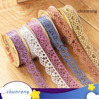 Chunrong เทปสติกเกอร์ ลายลูกไม้ กลิตเตอร์ สวยหรู สําหรับตกแต่งไดอารี่ DIY 1 ม้วน