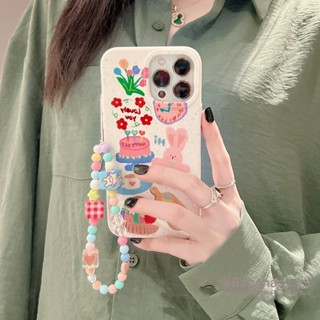 เคสโทรศัพท์มือถือแบบนิ่ม ลายการ์ตูนกระต่ายเค้ก พร้อมสายคล้อง สําหรับ iPhone 14 Plus 14 13 12 11 Pro Max X Xr Xs Max 7 8 6 6s Plus SE2020