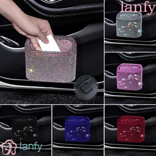 Lanfy ถังขยะ ประดับกลิตเตอร์ พลอยเทียม ขนาดเล็ก อุปกรณ์เสริม สําหรับตกแต่งภายในรถยนต์