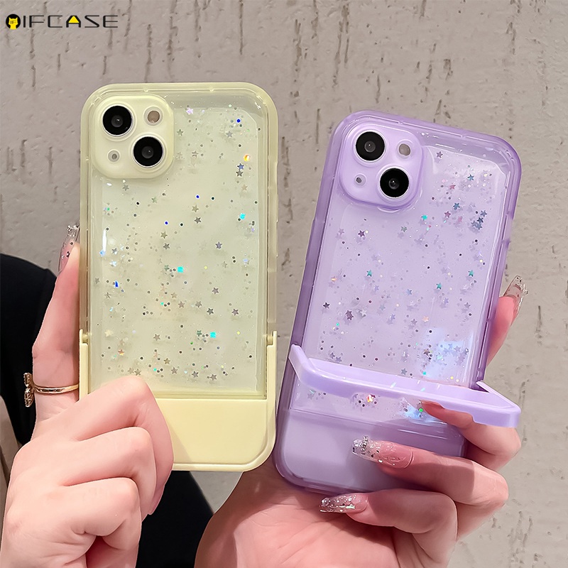 เคสโทรศัพท์มือถืออีพ็อกซี่ใส แบบนิ่ม ลายกากเพชร มีขาตั้ง สําหรับ iPhone XS Max XR X 7 8 6 6s Plus