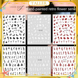 ✧Ready Stcok Nail Art Hand-painted Retro Flower Series Stickers Antique Rose National Style Flowers Leaves Self-adhesive Nail Stickers Manicure Tool For Nail Shop 6 สี TALLER