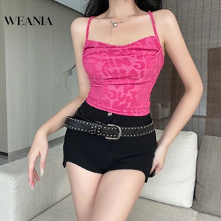 Weania ผู้หญิง ฤดูร้อน ตัดต่ํา เปลือยหลัง สายรัด Jacquard เสื้อกล้าม