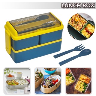 2 Layer Bento Box with Spoon Fork Lunch Box Set for Kids Adult Microwave Safe