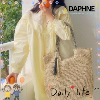 Daphne กระเป๋าสานแฟชั่น สีพื้น อเนกประสงค์ ประดับพู่