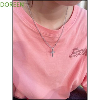 Doreen สร้อยคอโชคเกอร์ โซ่ไหปลาร้า โลหะผสม จี้ไม้กางเขน สีเงิน สีทอง