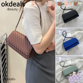 Okdeals กระเป๋าสะพายไหล่ กระเป๋าถือ หนัง PU ความจุขนาดใหญ่ สีพื้น สําหรับสตรี