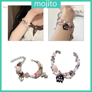 Mojito สร้อยข้อมือ โลหะผสม จี้รูปดาวห้าแฉก และหัวใจ สีดํา สไตล์ฮิปฮอป สําหรับผู้หญิง