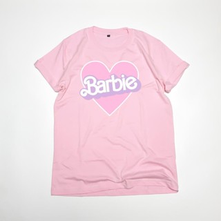 เสื้อยืด ผ้าฝ้าย แบบหนา ลาย Barbie Love Pink Baby And Fanta 30S สวมใส่สบาย สําหรับผู้หญิง