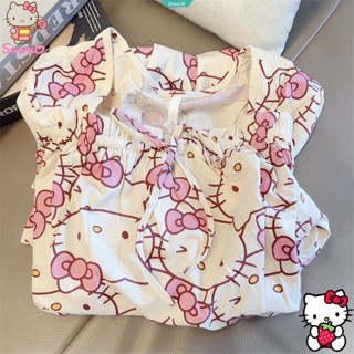 Sanrio Hello Kitty ชุดนอนแขนสั้น ทรงหลวม หรูหรา เหมาะกับฤดูร้อน สําหรับผู้หญิง [GM]