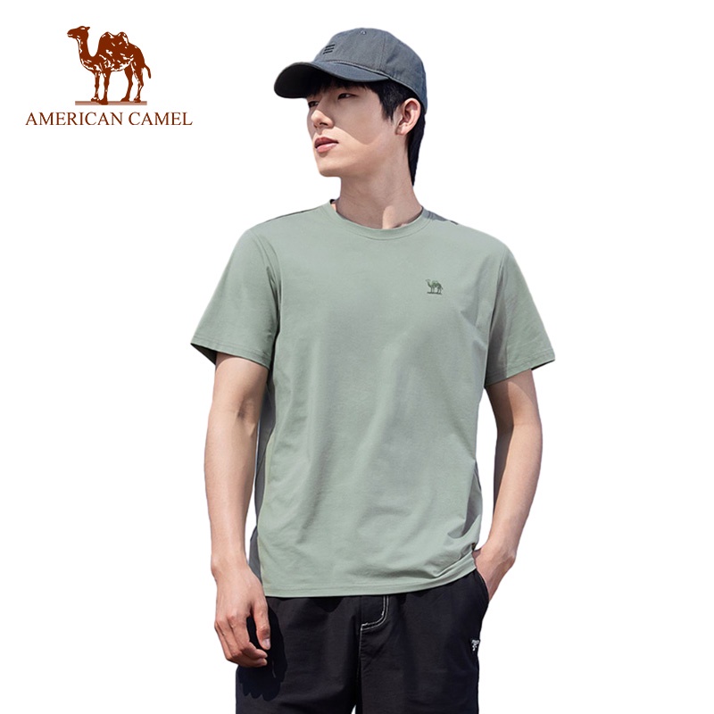 เสื้อยืดแขนสั้น พิมพ์ลาย AMERICAN CAMEL ใช้งานกลางแจ้ง สําหรับผู้ชาย