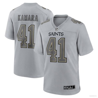 Qy NFL ใหม่ เสื้อกีฬาแขนสั้น ลายทีมฟุตบอล Orleans Saints Jersey Alvin Kamara สีเทา พลัสไซซ์