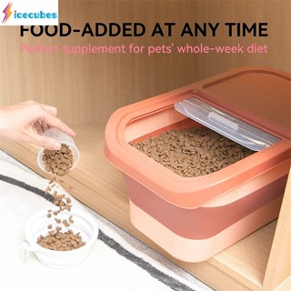 ถังอาหารแมวแบบพับได้ Moisture-proof Sealed Pet Food Bucket Storage Bucket Folding Bucket Food Storage Container Kitchen Storage ICECUBES