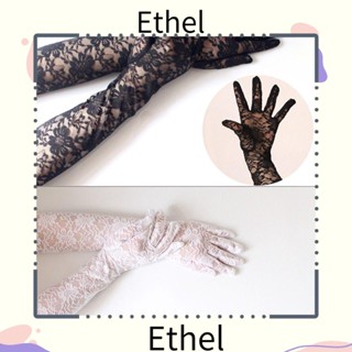 Ethel1 ถุงมือร็อค ตาข่ายลูกไม้ ถุงมือยาว สีดํา เซ็กซี่ บางพิเศษ พิมพ์ลายดอกกุหลาบ ถุงมือขับรถกลางแจ้ง