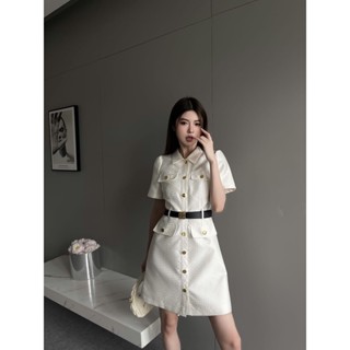 VXKS MIU MIU 2023 fashionable fashionable jacquard letter belt decorative design short-sleeved elegant dress