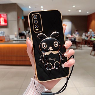 เคสโทรศัพท์มือถือ แบบบางพิเศษ ลายกระต่าย 6D พร้อมสายคล้อง หรูหรา สําหรับ Vivo Y20 2021 Y12A Y20T Y20S G Y12S 2021 Y20i Y20A