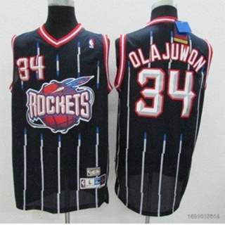 เสื้อกีฬาแขนกุด ลาย NP2 NBA Jersey Houston Rockets No.34 Olajuwon พลัสไซซ์ PN2