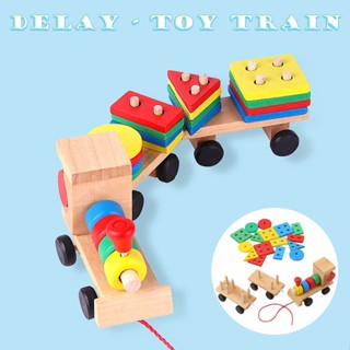 Wood Train Building Blocks Kids Montessori Learning Education Toys Games Gift