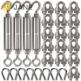 Jane ชุดตัวปรับความตึงสายลวด สเตนเลส M6 ตาและตะขอ ปรับได้ M3 สําหรับแขวนสายไฟกลางแจ้ง