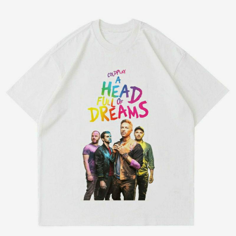 สีขาว a เสื้อเชิ้ต Coldplay "A HEAD FULL OF DREAMS" |  BAND COLDPLAY สีสันสดใส |  พิมพ์ลาย Coldplay 