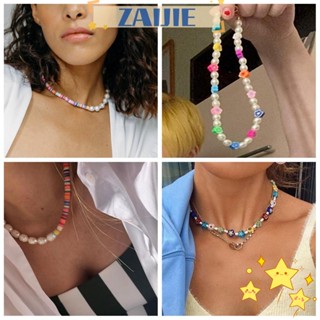 Zaijie24 สร้อยคอลูกปัดมุก เครื่องประดับแฟชั่น น่ารัก สีสันสดใส ผู้หญิง เด็กผู้หญิง สไตล์โบฮีเมียน